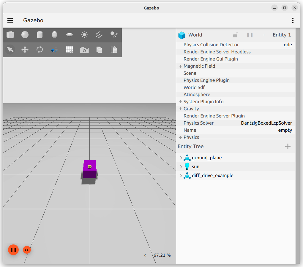 Gazebo simulation with example diff drive robot.