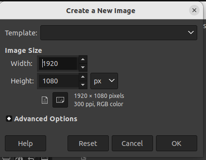 New image creation in GIMP.