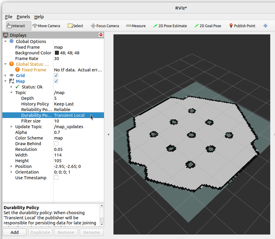 RViz screen capture of a published map.