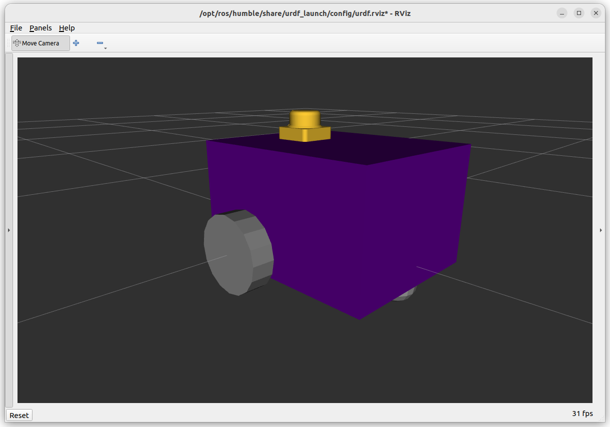 RVIZ screen capture with a simple differential drive robot model using xacros.