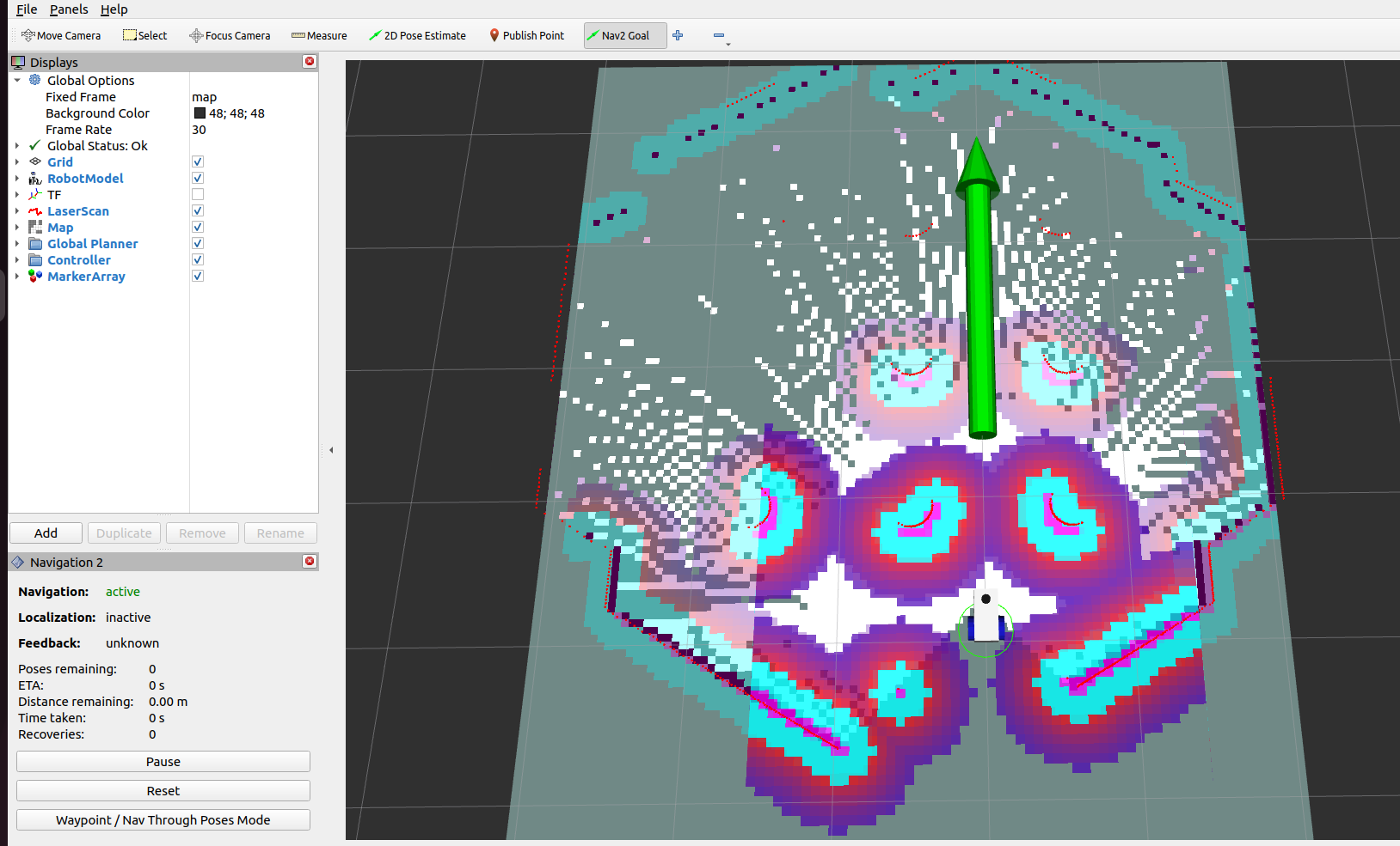 Using RVIZ to place a Nav2 goal.